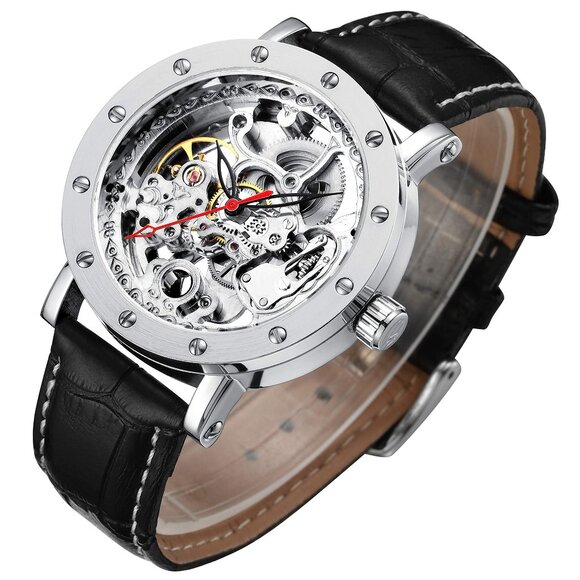 Men's Mechanical Skeleton Watch Stainless Steel Automatic Self-Winding